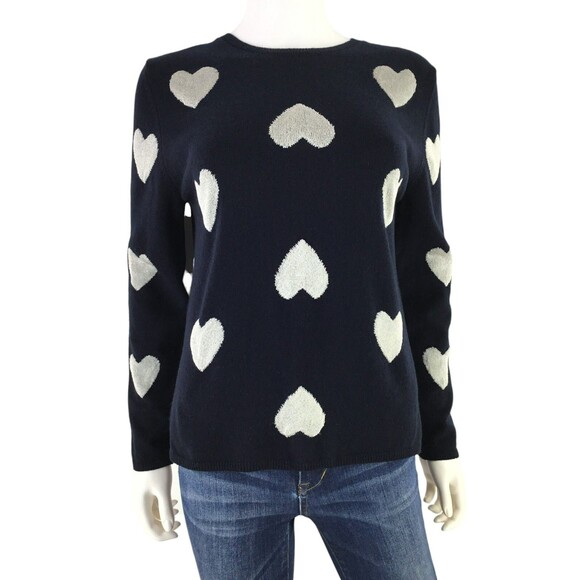 Chinti & Parker Cashmere Wool Sweater S Metallic Silver Hearts Girly Modern Luxe - Picture 4 of 15
